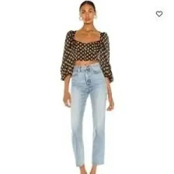 For Love & Lemons Lark Polka Dot Blouse Black Brown L NWT Sold Out - Picture 7 of 10